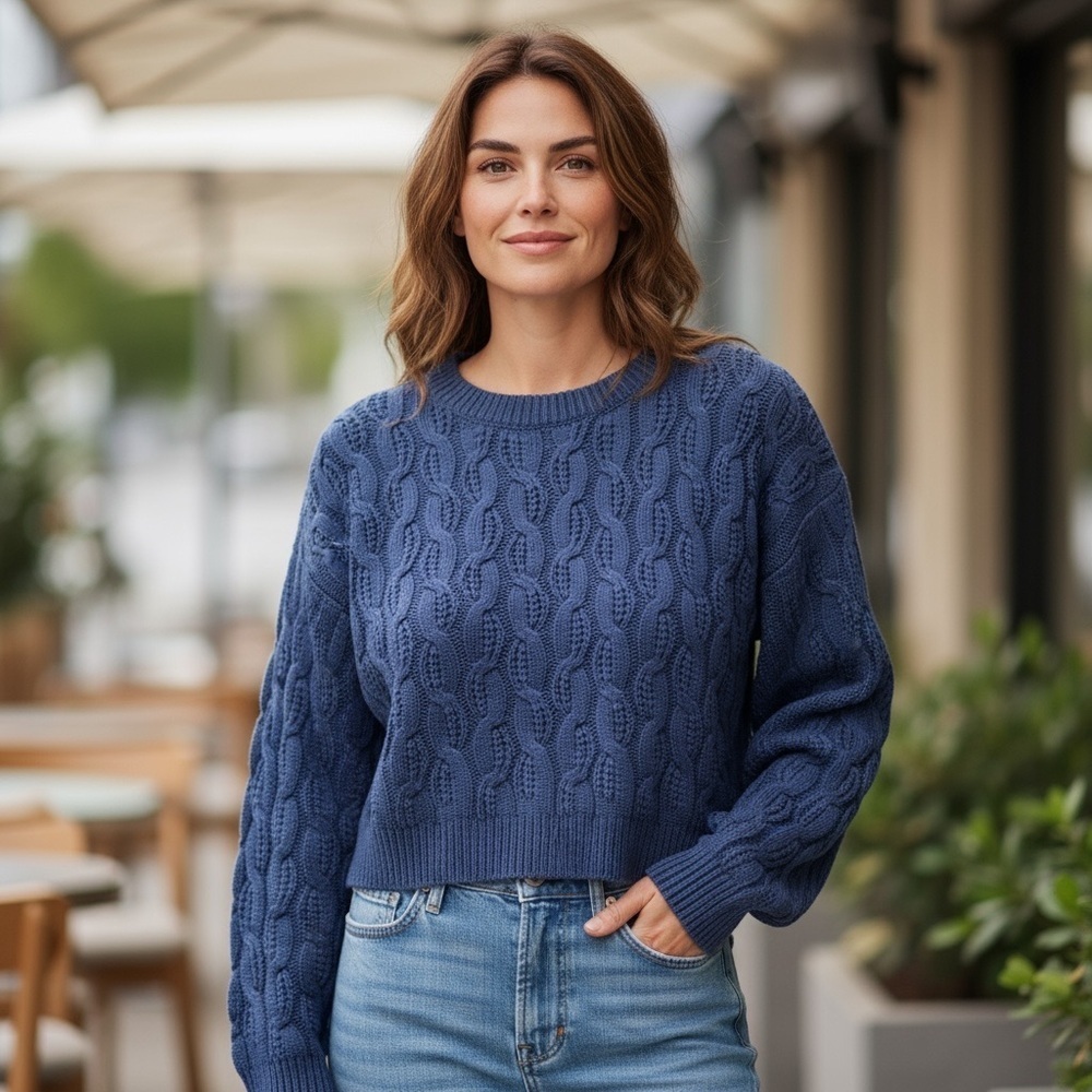 Cider Deep Blue Cable Knit Sweater size medium